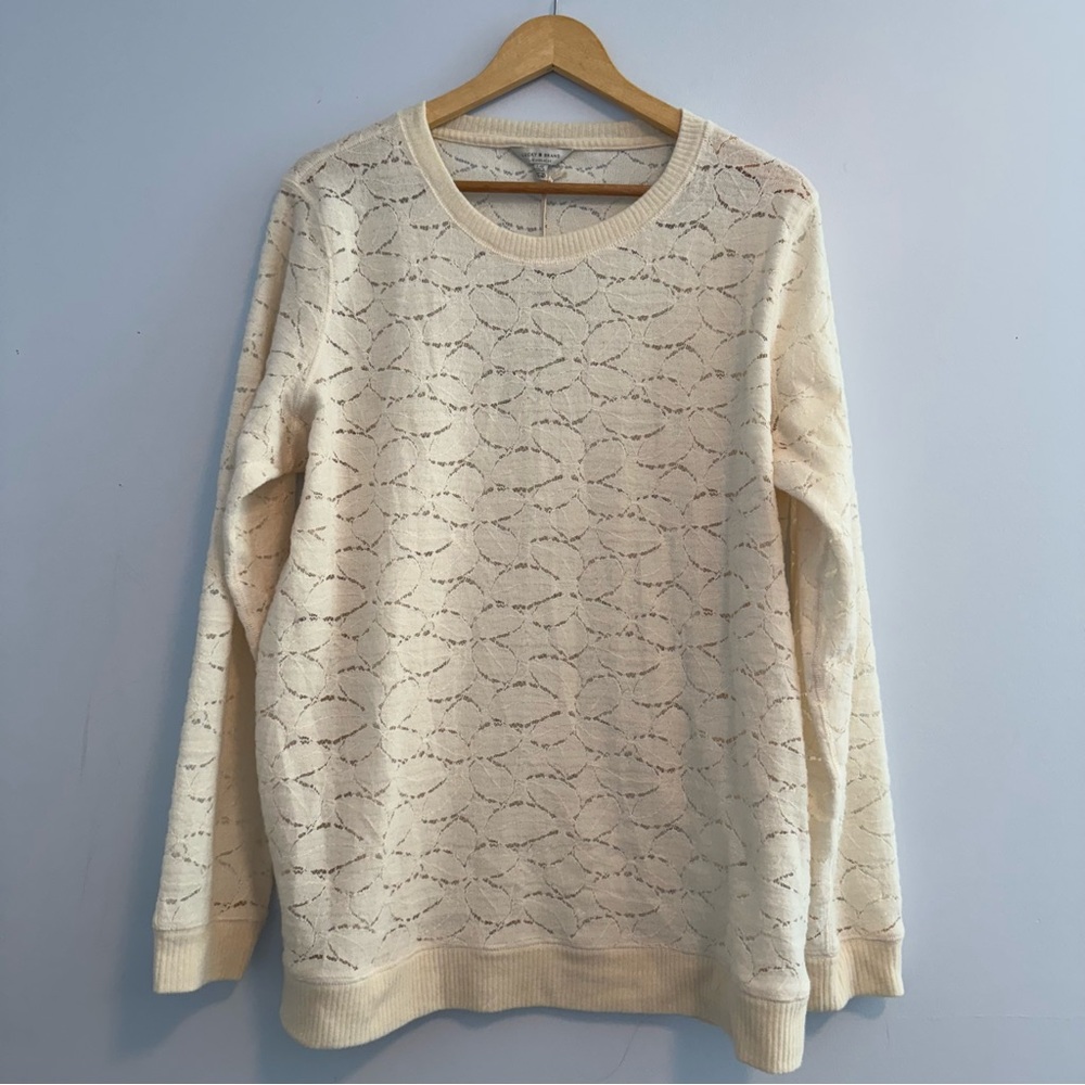 Lucky Brand Eyelet Lace-Style Long Sleeve Top Size Large